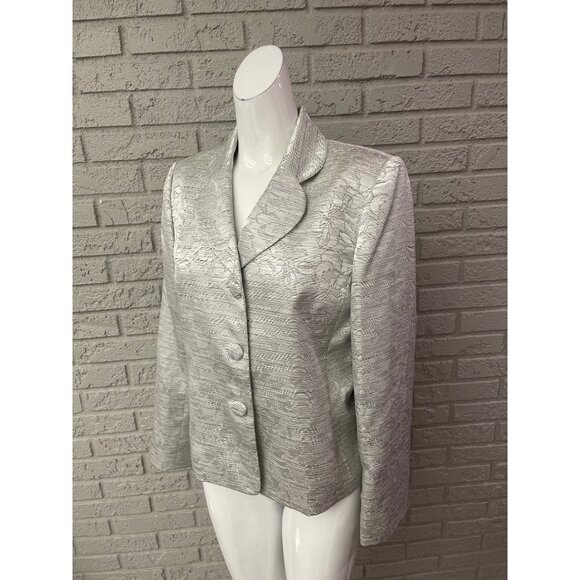 Le Suit Petite Women Long Sleeve Silver Jacquard Blazer Size 10P - Picture 1 of 9